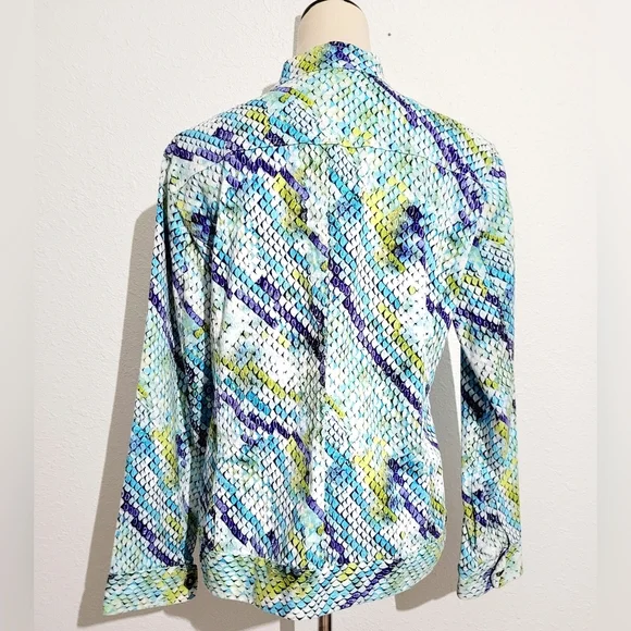 Chico's Stretch Colorful Snakeskin Pattern Jacket Woman's Size 2 LARGE - Picture 3 of 8